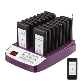 Restaurant Pager System, 16 Wireless Pagers for Restaurants, Set with Vibration, Flashing and Buzzer, Restaurant Buzzers for Church, Hospital, Bar, Hotel,Truck (Purple)