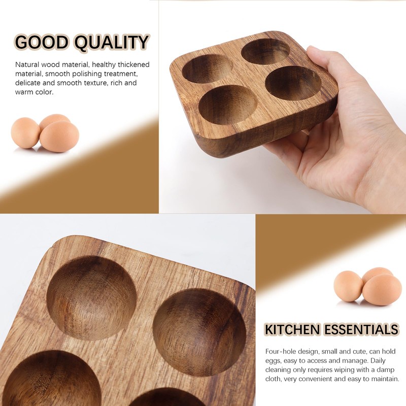 4 Slots Wooden Egg Tray, Egg Holder for Kitchen Refrigerator