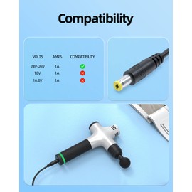 7.2Ft 24V Charger for Hypervolt Plus Massage Gun – Compatible with Hyperice 53000 001-00 54020 001-00 HPI5300000100 – Portable 26V 1A Power Cord – Not for 18V Models