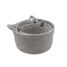 Anzirose Natural Cotton Rope Storage Baskets Multi-Sized 3 Pieces Set Cat Ear Shape Nursery Storage Baskets for Home Decor Closet Desktop Kids Room Nursery Cosmetic Storage Grey (Grey)