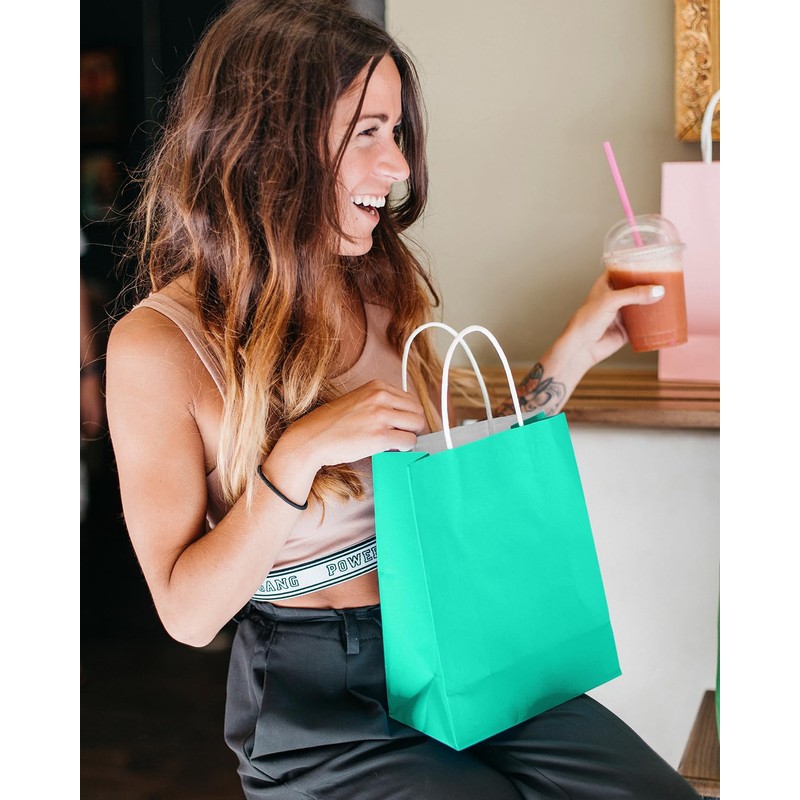 qiqee 24PCS Small Gift Bag with Handles Bulk 8.3"x6"x3" Gift