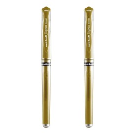 uni-ball Signo Pen Broad Metallic Gel Ink Rollerball - Metal 1mm Tip Nib 0.65mm Line Width With Rubber Grip - UM-153 - Gold (2)
