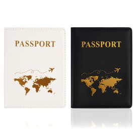 2 Pcs PU Leather Passport Holder Travel Wallet, Passport Cover Case Organiser for Passport, Tickets, Boarding Pass, ID Cards, Credit Cards, Slim Passport Wallet for Men and Women
