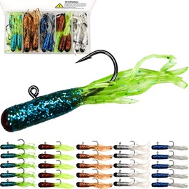VMSIXVM Crappie Lures Tube Lures Jigs Heads Worms Swimbaits Kit, 165, 124, 50 Pcs Pre-Rigged Crappie Jigs Tube Hooks Soft Plastic Grub Worms Baits for Bass Trout Freshwater Saltwater Fishing