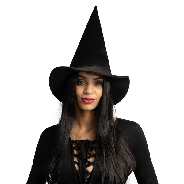 Spooktacular Creations Halloween Black Witch Hat, Soft Satin Witch Hat for Women, Halloween Costume Accessory, School Role Playing, Themed Parties
