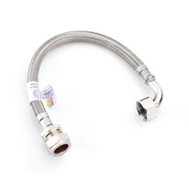 Home Range WRAS Approved 300mm1/2 x 15mm Compression Fitting 90° Elbow Flexible Pipe Connector, Stainless Steel Braided Hose Flexi for Boilers, Plumbing, Kitchens, Bathrooms, Basins