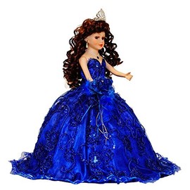 Kinnex Collections by Amanda 18" Porcelain Quinceanera Umbrella Doll (Quince Anos)~ KK18725-15 ~ (Royal Blue)