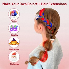 TOFAFA 16 Pcs Colored Hair Extensions Curly Wavy Clip in Synthetic Hair Extensions,Colorful Party Highlights Hairpiece Streak for Girls Women Kids (Red Blue)
