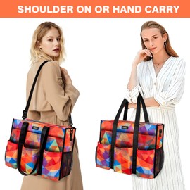 IBFUN Utility Tote Bag with 24 Exterior and Interior Pockets, Zip Top for Teacher/Student/Work Women (Large).