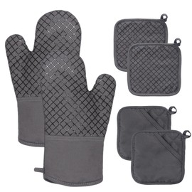 Pynqdfu 4 Pcs Oven Mitts and Pot Holders,500F High Heat Resistant Kitchen Oven Mitts with Pot holders,Long Oven Mitts with Recycled Cotton Infill and Silicone Non-Slip Surface for Baking and Cooking(Grey)