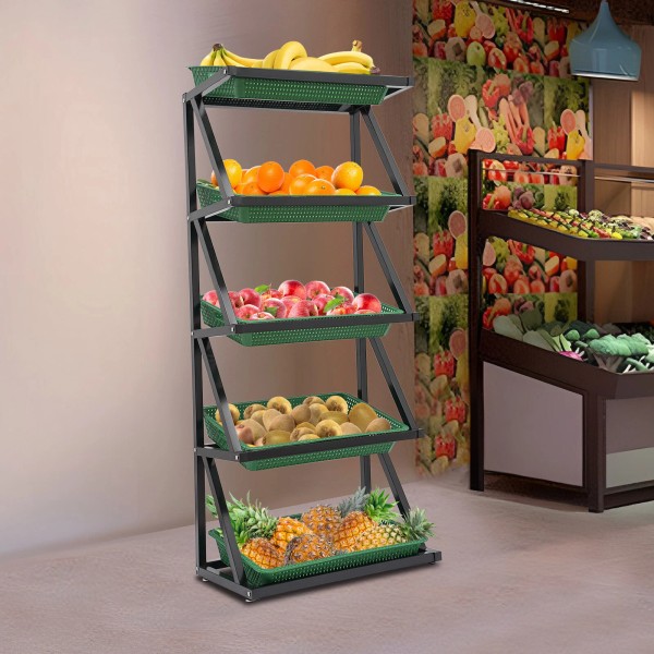 GDRASUYA10 Retail Display Rack, Market Shelf, 5 Tiers Fruit Vegetable