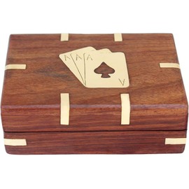 IBLAY Playing Card Deck Holder Case Storage Box Handcrafted Wooden Case with Brass Design - Playing Card Box Holder Organizer