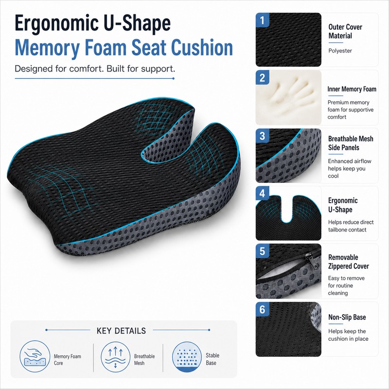 Memory Foam Car Seat Cushion for Driving – Wedge Height