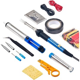 Soldering Iron Kit Electronics, Soldering Iron 60W Adjustable Temperature, Solder Wire, Wire Stripper, Desoldering Pump, Tweezers, Solder Tips, Mini Stand, Screwdrivers, Heatshrink Tubes from Plusivo