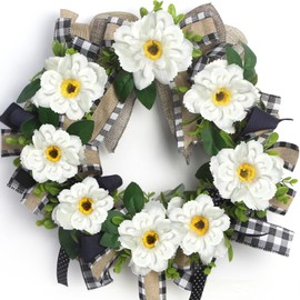 XJar Artificial Magnolia Wreath for Front Door, Green 20 Inch Wreath with Bow for Front Porch, Farmhouse, Outside, Window Decor, All Seasons