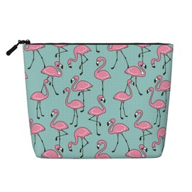 MINIOZE Flamingo Pink Bird Tropical Blue Makeup Bag Travel Cosmetic Bag Organizer Toiletry Bag Make Up Bags For Women Girls Large Light