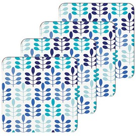 Kitchen Craft Blue Leaf Cork Backed Drinks Coasters, Set of 4, Multi-Colour