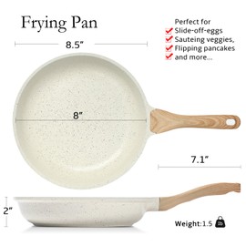 ESLITE LIFE Nonstick Ceramic Frying Pan Skillet, Non-Toxic Egg Omelette Kitchen Cooking Pans Compatible with All Stovetops (Gas, Electric & Induction), PTFE & PFOA Free (White, 8'')