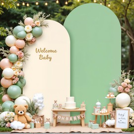 Boho Arch Backdrop Cover 7.2FT 6FT Wedding Arch Covers Set of 2 Spandex Fitted Fabric Backdrop Double-Color Sage Green and Beige Arch Covers Stretchy Backdrop for Party Baby Shower Birthday Decoration