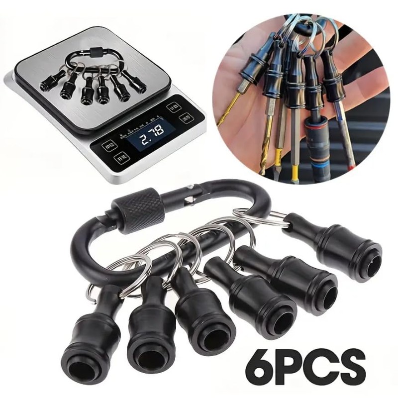 Bit Holder Keychain, 6 Pcs 1/4 Inch Aluminum Alloy Hex