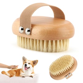 Soft Boar Bristle Pet Palm Brush for Short Haired Dogs and Cats, Ergonomic Pet Brush with Band, Natural Bristle Grooming Brus-h for Gentle Massage/Reduces Shedding(COLOR:Wood)