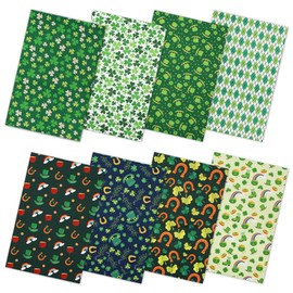 Pack of 8 St Patrick's Day Green Shamrock Fat Squares Fabric Sheets Bundles, 20" x 20", Assorted 8 Patterns Include Horseshoe Lucky Four Leaf Clover for Quilting Sewing DIY Craft Projects