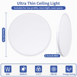 UprizeP 20inch Led Ceiling Light, Ultra Thin Dimmable Flush Mount Ceiling Light, 3000K/4000K/6500K Selectable Round Ceiling Lamp for Bedroom Kitchen Living Room