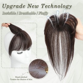 Flyroseing Dark Brown Clip in Fringe Human Hair Fringe, 360° Cover Clip in Fringe Human Hair Clip on Fringe Clip in Bangs 100% Human Hair Hairpiece for Women Clip in Bangs for Daily Use