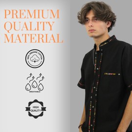 Ethnic Identity Traditional Mexican Toluca Shirt for Men, Guayabera Style Men's Shirts for Summer, Casual, Cultural & Wedding (Black, Large)