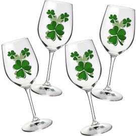 BANBERRY DESIGNS Shamrock Wine Glasses - Set of 4 - Stemmed Irish Wine Glasses - Irish Cheer - St. Patrick's Day Accessories - 12 Oz Capacity
