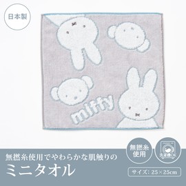 Nishikawa XT44708631 Miffy Mini Towel, 9.8 x 9.8 inches (25 x 25 cm), Washable, 100% Cotton, Jacquard Weave and Soft Texture, Made in Japan, Gray