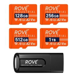 ROVE Industrial 256GB Micro SD Card with USB 3.0 Type C Card Reader, High Endurance microSDXC Memory Card 100MB/s Read Speed, C10, U3, V30, 4K, A2 for Dash Cam, Android Smart Phones, Tablets, Games