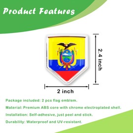 Newperlite Ecuador Flag Decal Sticker Car Emblem Ecuadorian Flag Car Decoration Accessories Chrome Shield for Truck Vehicles Cars, 2 Pack