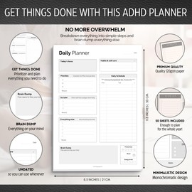 ADHD Daily Planner Notepad for Neurodivergent Adults - Productivity Daily Planner Desk Pad & Task Management to Stay Organized and Focused Note Pad - A4 Mono