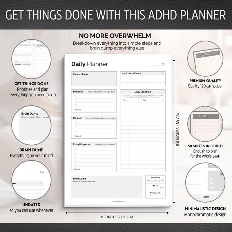 ADHD Daily Planner Notepad for Neurodivergent Adults - Productivity Daily