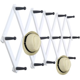 WEBI Accordion Wall Hanger,Expandable Wooden Coat Rack Wall Mounted,Accordion Hat Rack for Wall,Accordion Hook Rack for Hats,Caps,16 Peg Hooks,Black on White