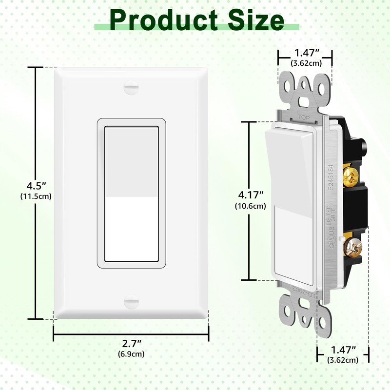 Kcmytoner 3 Way Light Switch, 15A 120-277V Rocker Paddle, Single