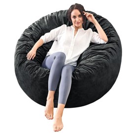 ILPEOD Bean Bag Chairs for Adults - Memory Foam Furniture BeanBag Chair - Kids/Teens Sofa with Soft Micro Fiber Cover - Round Fluffy Couch for Living Room Bedroom College Dorm - 3 ft, Carbon Black