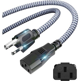 Power Cord -3 Prong AC Power Cable 1.64FT/0.5m Nylon Braided Replacement 3 Pin Power Cord,10A 18AWG Universal Power Cord for Computer,Monitor, Printer,PC,TV,Projector,Power Supply Cable-UL Certified
