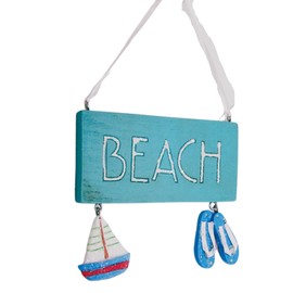 Beach Sign with Sailboat and Flip Flops Ornament, Christmas Decoration, Nautical Theme, 4.5 Inches