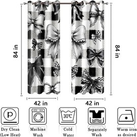 HIYSMT Black Bow Curtains for Girly Bedroom Cute Black White Bow Blackout Curtain Modern Aesthetic Bowknot Art Drapes for Girls Woman Living Room 4284inch 2Panel HI032YL