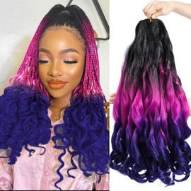 WIPPORYA French Curly Braiding Hair 24 Inch 6 Packs Black Loose Wave Bouncy Crochet Hair Pre Stretched 100g/pack Yaki Curly Braiding Hair for Black Women Hair Extensions (1B/purple/dark blue)