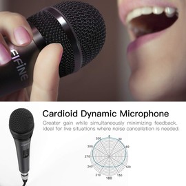 Fifine Handheld Karaoke Microphone for Singing, Wired Dynamic Mic with 4.5m Detachable XLR Cable for Vocal, Speaker with On/Off Switch, Compatible with Karaoke Machine-K6