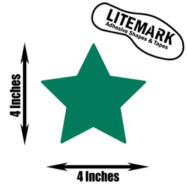 LiteMark Removable Matte Finish Green 4 Inch Star Decal Stickers, for Floors, Walls, Laptops, and Smooth Surfaces, (Pack of 12 Stars)