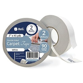 Reli. Carpet Tape | 2 Rolls | 2" x 45 Yards(90 Yards Total)|Double Sided Carpet Tape For Hardwood Floors|Heavy Duty Keeps Rug in Place| Indoor/Outdoor for Area Rug,Laminate, Concrete|Rug Gripper|White