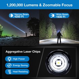 Ewenele Rechargeable Flashlight High Lumens, 1,200,000 Lumens LED Flash Light, Zoomable Super Bright Handheld Flashlights with 9 Modes, Side Light, Magnetic Base, USB C, Waterproof for Emergencies