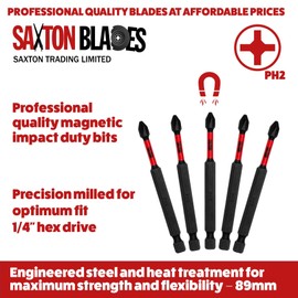 5X Saxton PH2 89mm Long Magnetic Impact Duty Phillips Screwdriver Drill Driver Bits for Dewalt Milwaukee Bosch Makita etc