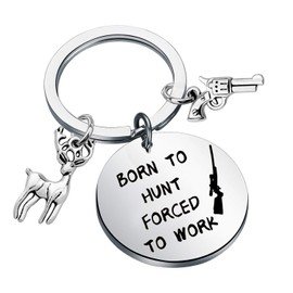 CHOORO Funny Hunting Jewelry Hunter Gift Born to Hunt Forced to Work Keychain Deer Hunting Lover Jewelry, Grey, 3.0