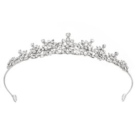 Corona de tiara de vidrio para mujer, adornos para el cabello de novia para cumpleaños, desfiles, bodas, bailes, mujeres y niñas, accesorios para el cabello (plateado)