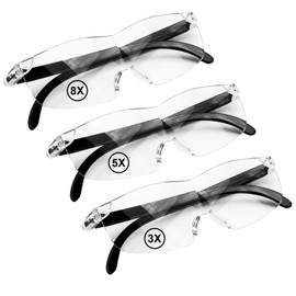 3er Set Lupenbrille für Brillenträger mit 300%, 500% und 800% Vergrößerung – Randlose Leselupe mit Anti-Blaulicht-Filter – Leichter TR90 Rahmen – Perfekt für Lesen, Nähen, Modellbau und Naharbeit